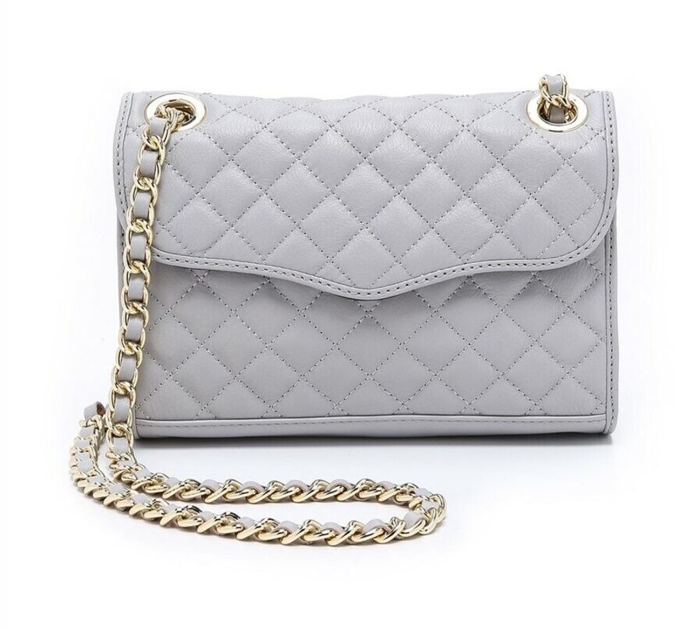 REBECCA MINKOFF Mini Quilted Affair Crossbody Bag Chain Strap in Gray/Gold